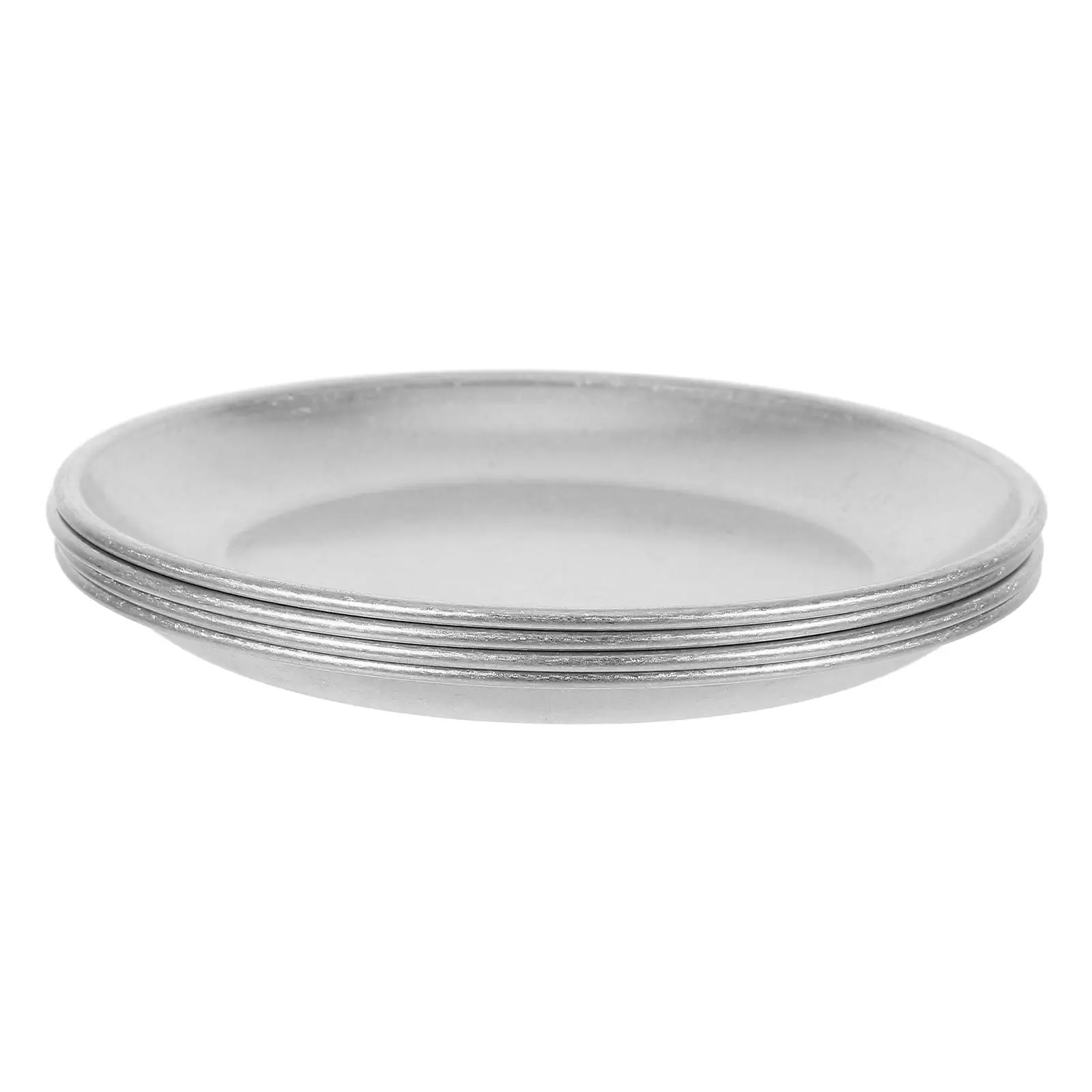 

4 Pcs Stainless Steel Snack Tray 14CM Round Plate Food Serving Buffet Coffee Table TraysVintage Finish Easy Clean