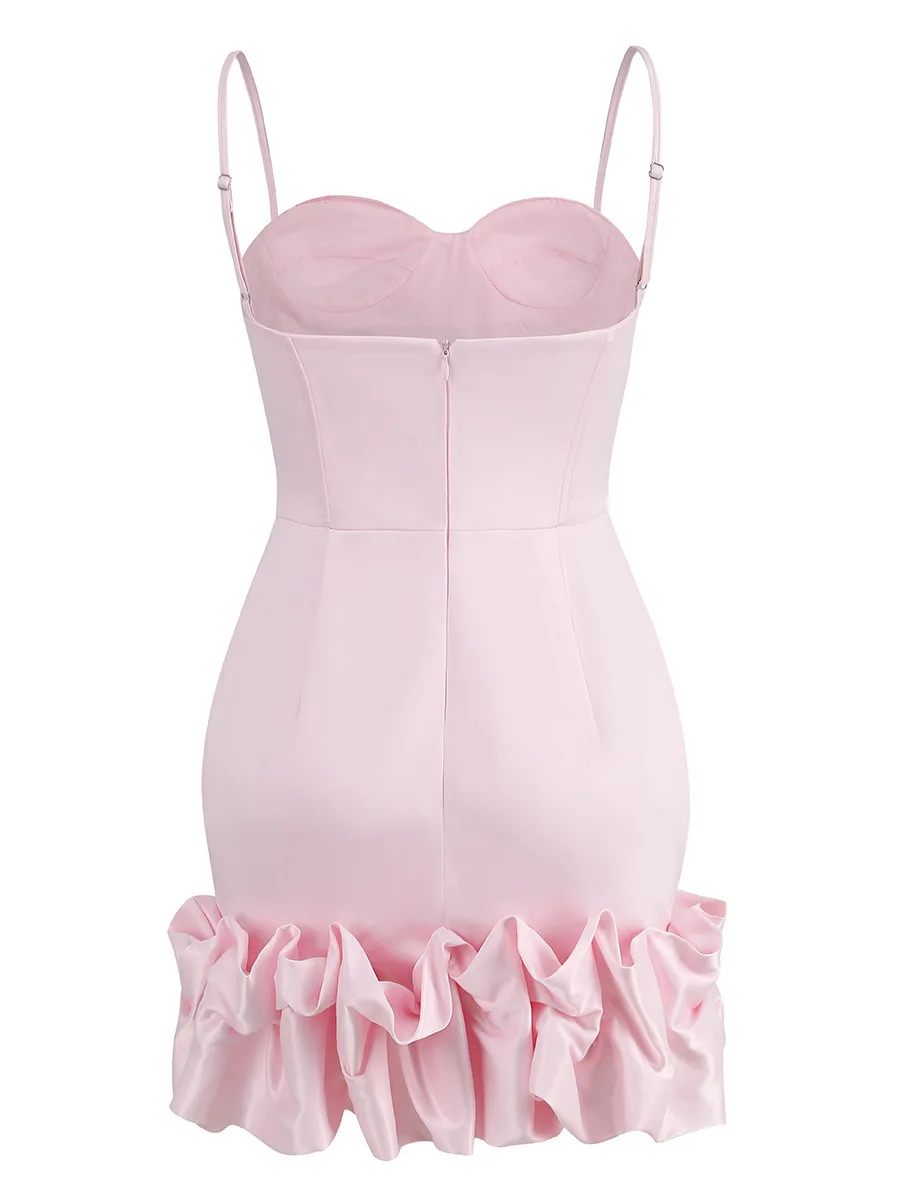 Seksowna suknia wieczorowa Midi bez rękawów 2025 Odzież damska Temperament Wysoka talia Plisowana różowa sukienka wieczorowa Lato