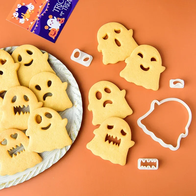 Halloween Ghost Cookie Embosser Mold Cartoon Cute Expression Cookie Cutter Set Fondant Frosting Biscuit Cake Decoration Tools