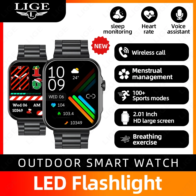 

LIGE Smart Watch 2.01 Inch Full Touch Screen Smartwatch Bluetooth Call Heart Rate Monitoring Women's Health Smartwatches Woman