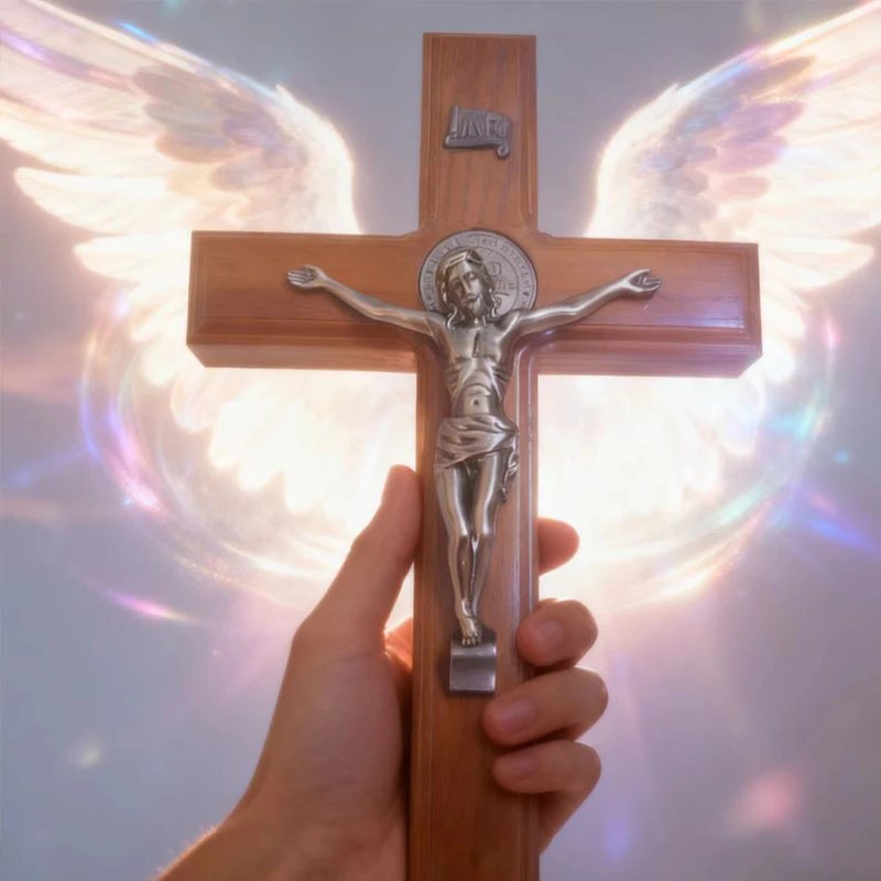 Neues katholisches Holzkreuz mit Sockel 2026 – Beten Sie für Ihre Familie und Ihr Zuhause – Handgehaltene religiöse Gedenkstatue von Jesus auf Sockel – Geschenk – Detail 6
