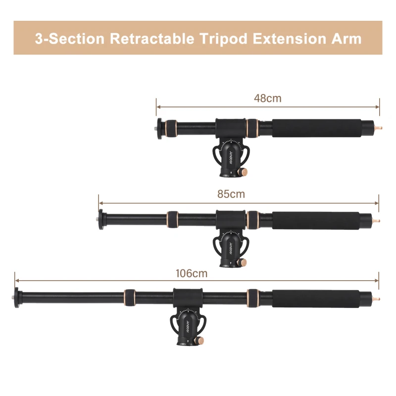 Andoer Universal Tripod Extension Arm Aluminum Alloy Detachable Extender Horizontal Centre Column for Tripod 48-106cm Tripod