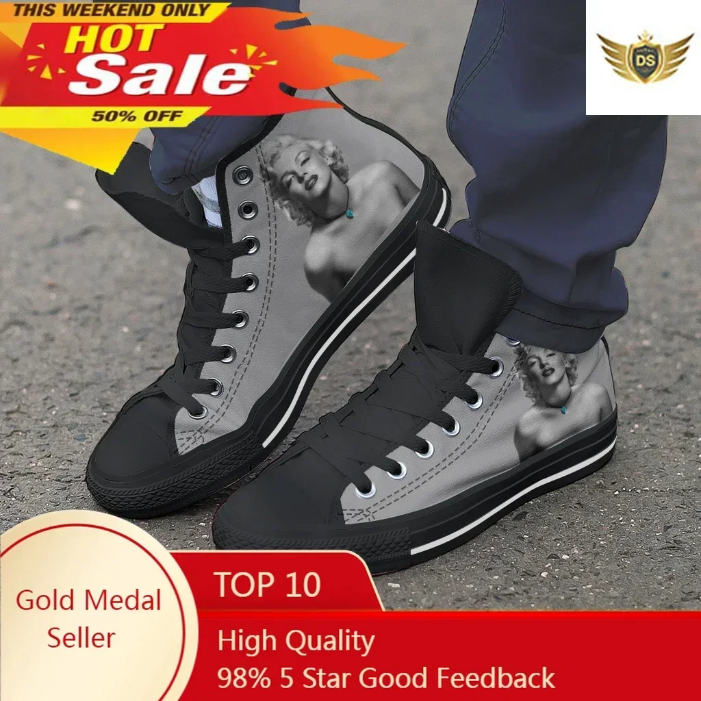 New Fashion Female High Top Canvas Shoes Original Breathable Walking Characters Shoes Classic Printing Vulcanized Sneakers