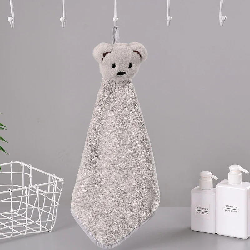 Cartoon Bear Hand Towel Super Absorbent Coral Velvet Microfiber Soft Face Towels Hanging Design Kitchen Bathroom Terry Towels