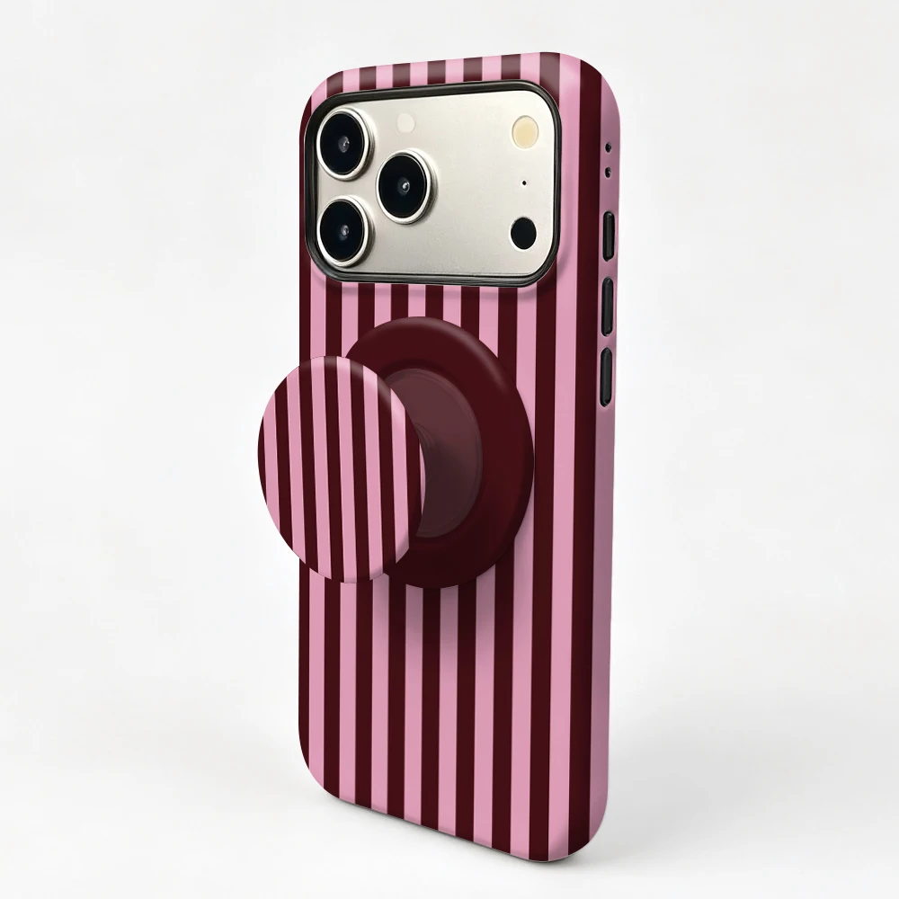 Striped Magnetic Case For iPhone 17 16 15 14 13 12 11 Pro Max Air 16e 7 8 Plus XS Max X XR 2 IN 1 Film Phone Holder Stand Case view 2