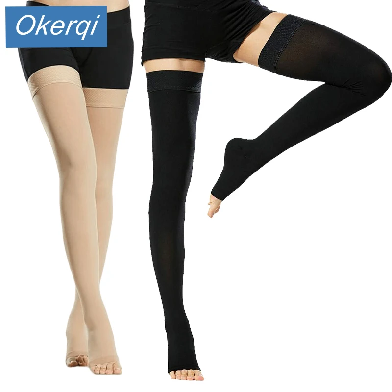 2PCS Thigh high Compression Sock Varicose Veins 20-30mmHg Open Toe Socks Elastic Treat Medical Stocking  Lymphedema Anti-varicos