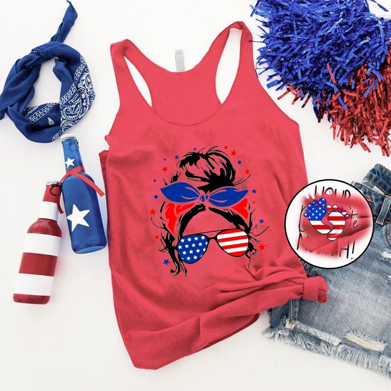 

July 4th Tank Top Casual Messy 4th of July Womens Tops Sexy Fourth of July Shirt Classic Clothing for Women L