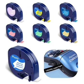 91200 91331 متوافق مع Dymo Letra Tag شريط بلاستيكي 12 مم * 4 م أسود على أبيض LT 91331 12267 LT 91201 12267 لـ LT-100H LT-100
