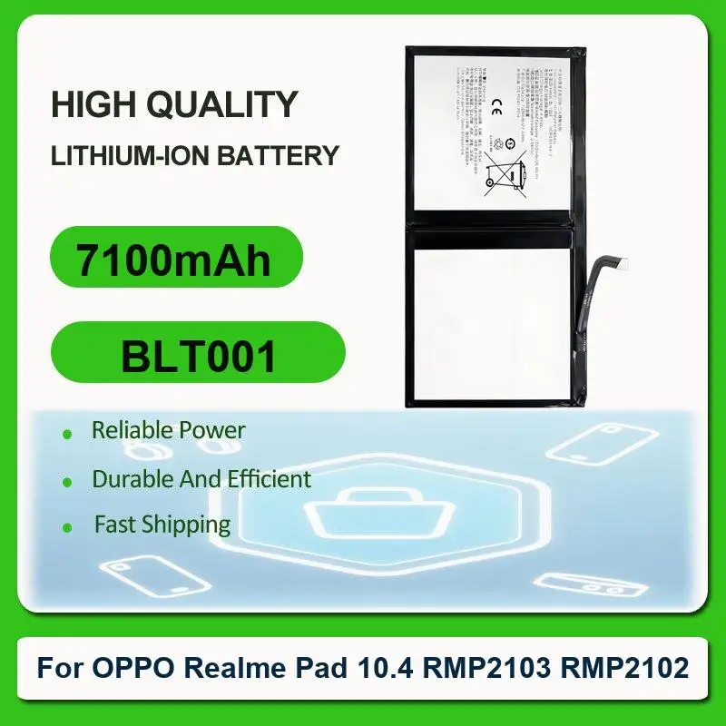 Replacement Tablet Battery For OPPO Realme Pad 10.4 RMP2103 RMP2102 BLT001 7100mAh