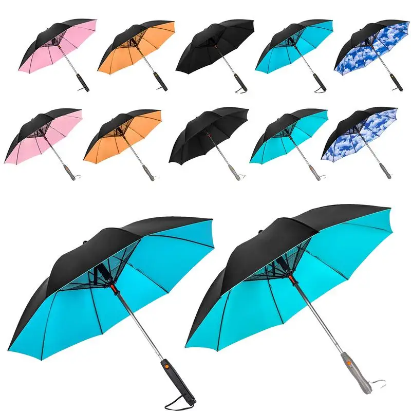 

UV Blocking Umbrella With Fan Safety Isolation Mesh Creative Summer Umbrella Cooling Sunshade For Traveling Hiking And Picnic