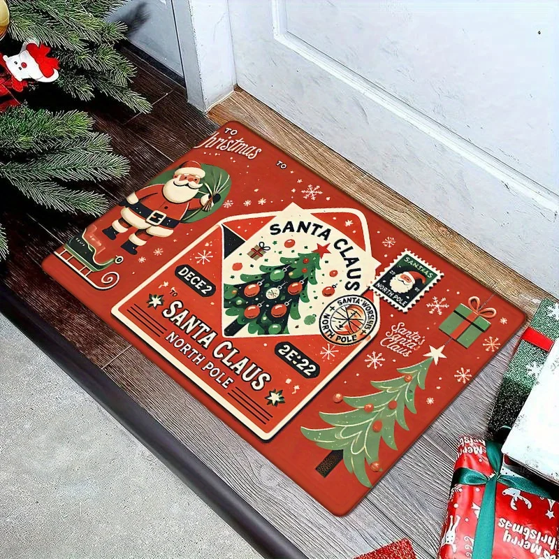 1pc Festive Santa Claus Christmas Tree Doormat - Non-Slip, Machine Washable, Comfortable Polyester Floor Mat for Entryway