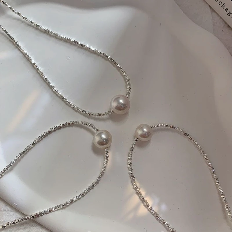 Explosive Sparkling Silver Pearl Necklace S925 Sterling Silver Natural Fresh Water Bright White Edison Collar Chain Girl Gift