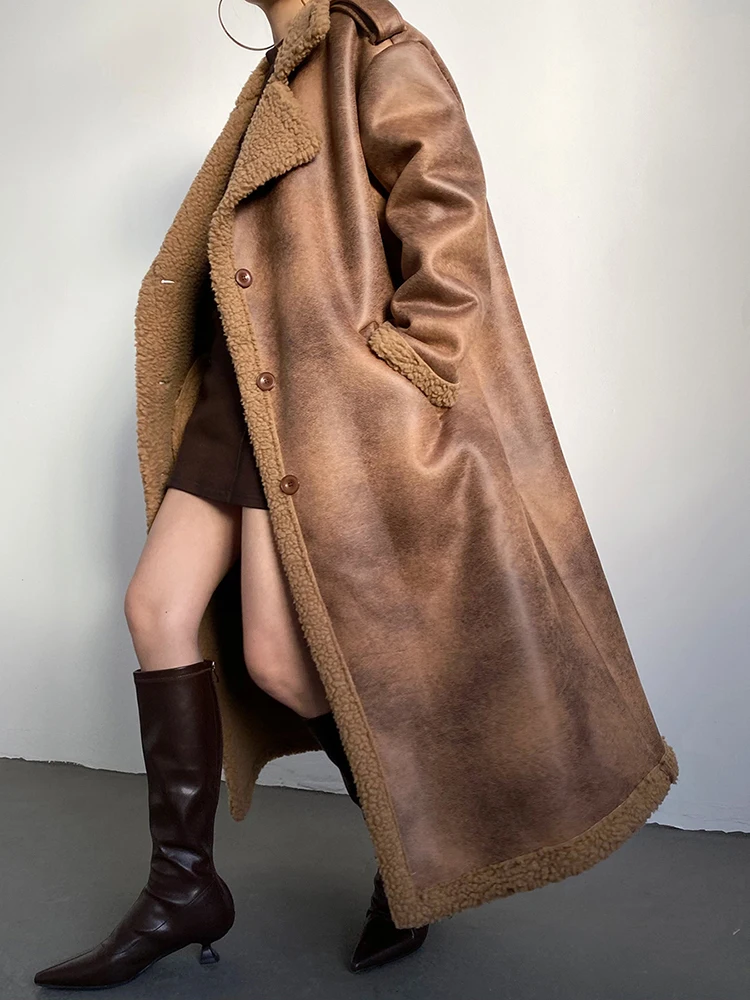 BZVW Fashion High-end Lamb Wool Coat Women Lapel Double Breasted Color Block Pockets Design Cotton Coat 2024 Wintre New 25A9244