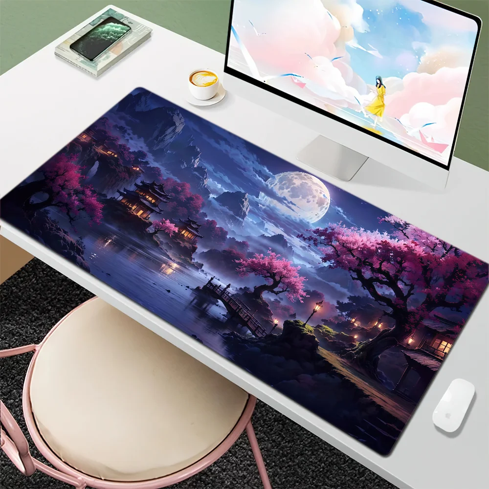 Starry Sky Moon Japan Wave Mouse Pad Desk Mat Large Non-slip Anti-fray Keyboard Ergonomic Office Rubber PC Home Custom