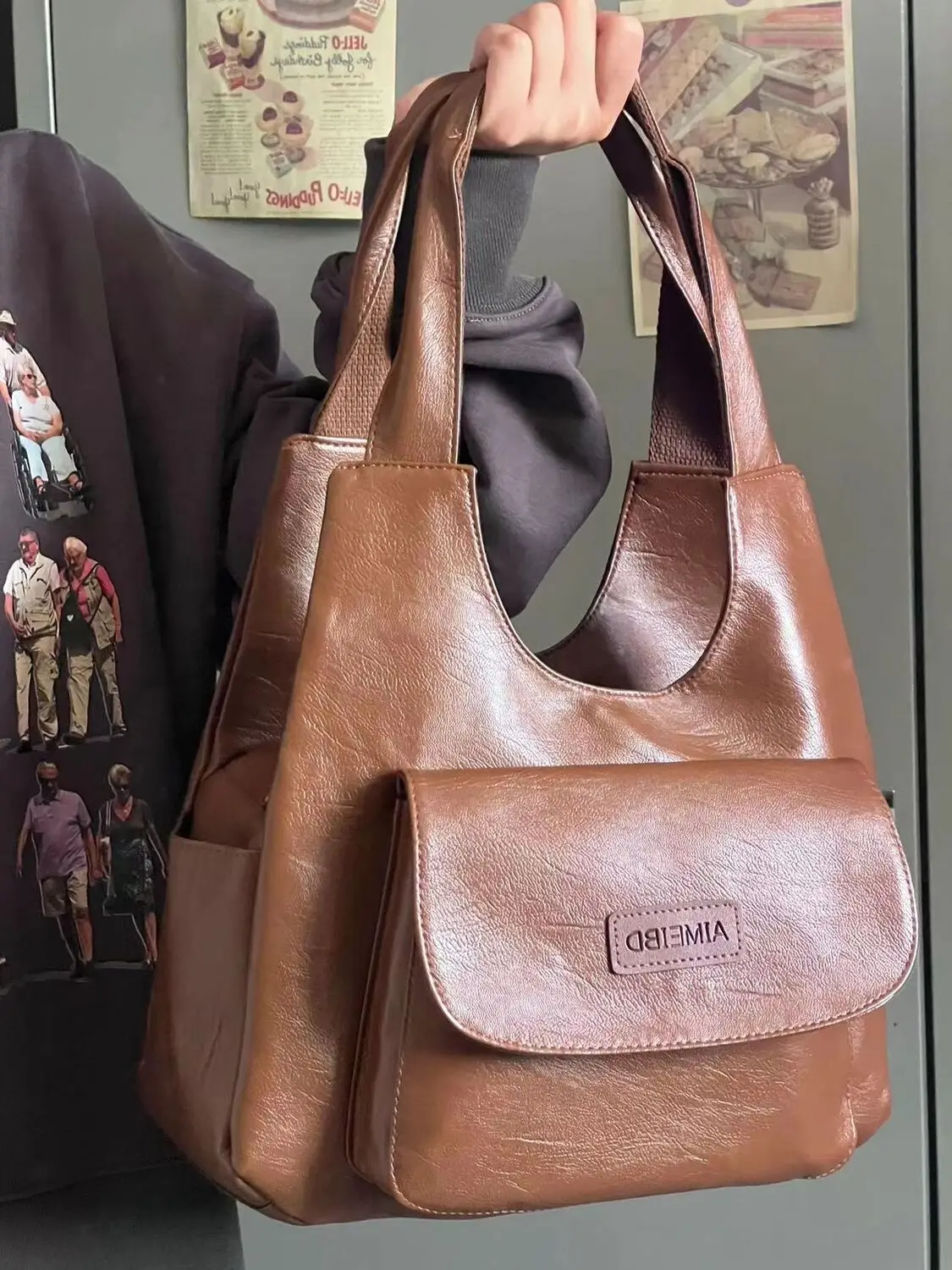 American Retro Tote Bags For Women Leather Handbags Trend 2024 Niche Design Brown Student Large Capacity Shoulder Hand Bag