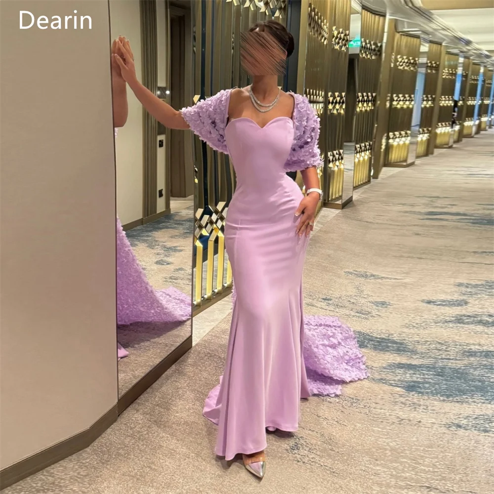 

Saudi Arabia Dearin Sweetheart Mermaid Floor Length Skirts Draped Bows Applique Flower Bespoke Occasion Dresses Evening Gown Pro