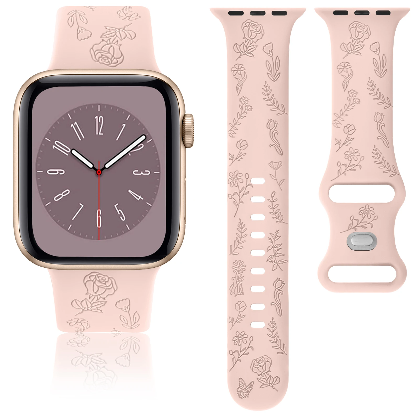 

Flower Engraved Silicone Strap for Apple Watch 9 8 7 6 5 4 3 SE Strap For IWatch Ultra 49mm 45mm 41mm 40mm 44mm 38mm 42mm Band