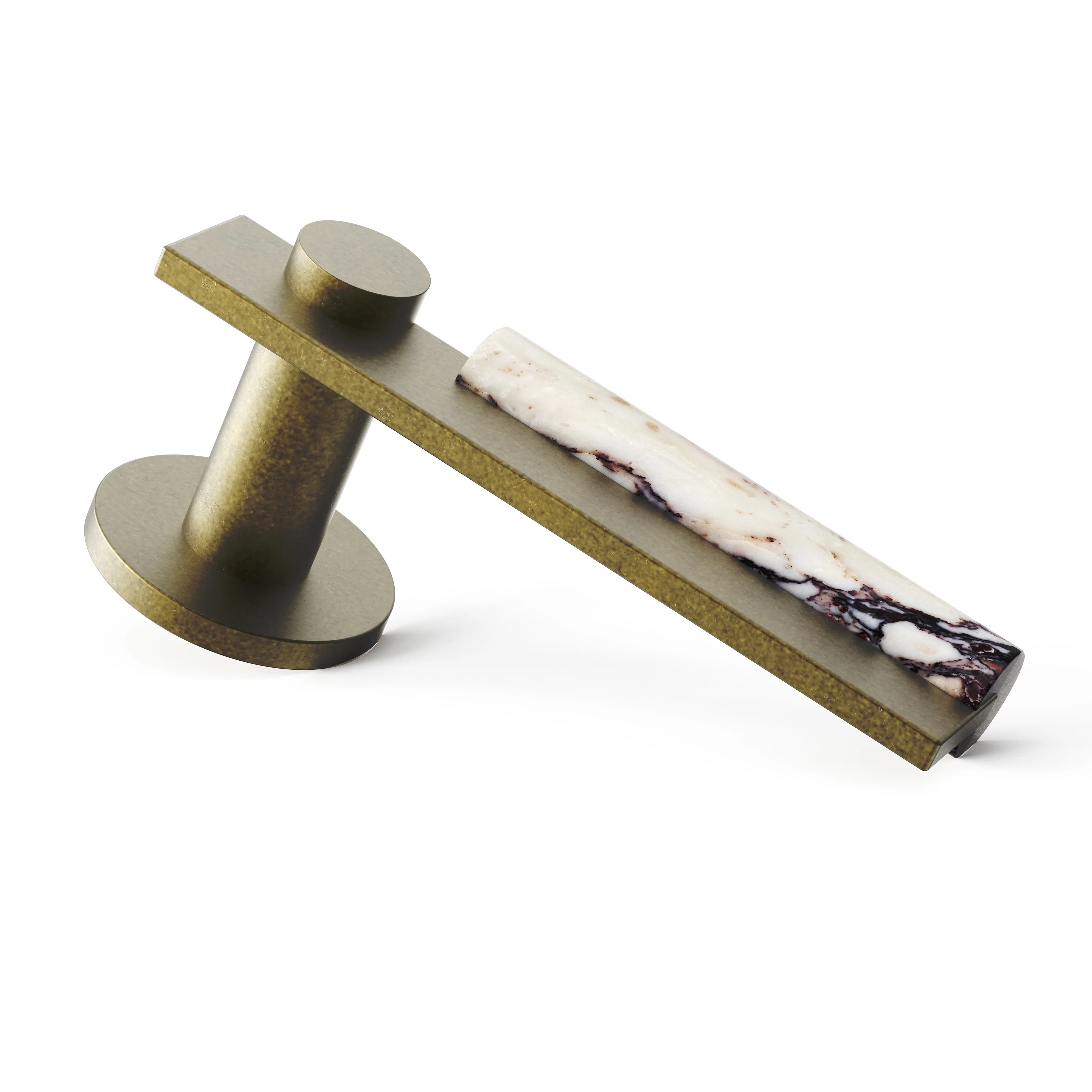 Extra large marble and brass polished bronze privacy door handle, suitable for bathroom and bedroom hardware accessories