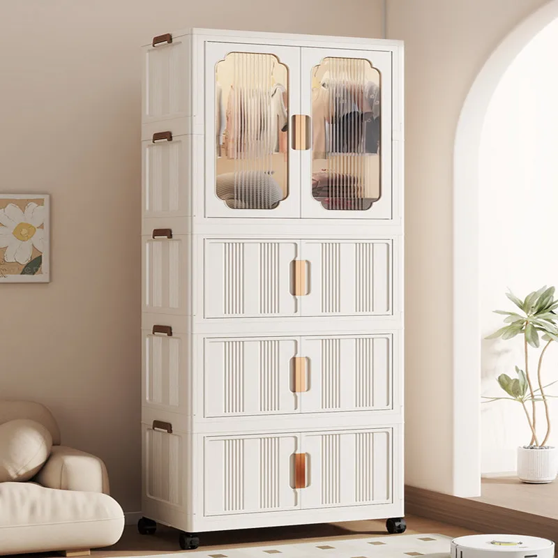 

Storage cabinet Folding children's wardrobe multi-layer, starting from one piece, increasing baby clothes with cabinet door Stor