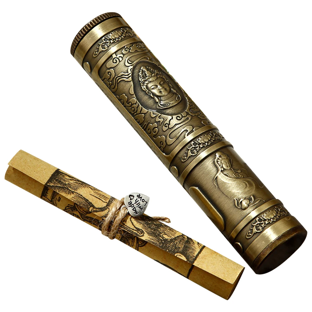 

Creative Metal Buddha Statue Wishing Tube Handmade Paper Blessings Decorative Portable Gift for Couples Versatile Use Party