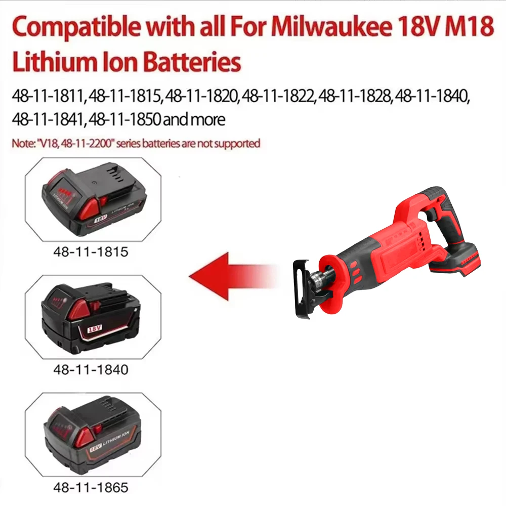 VILASTING-Sierra recíproca sin escobillas, sierra de corte eléctrica de alta potencia, multifuncional de mano para Milwaukee, Pin de batería de 18V