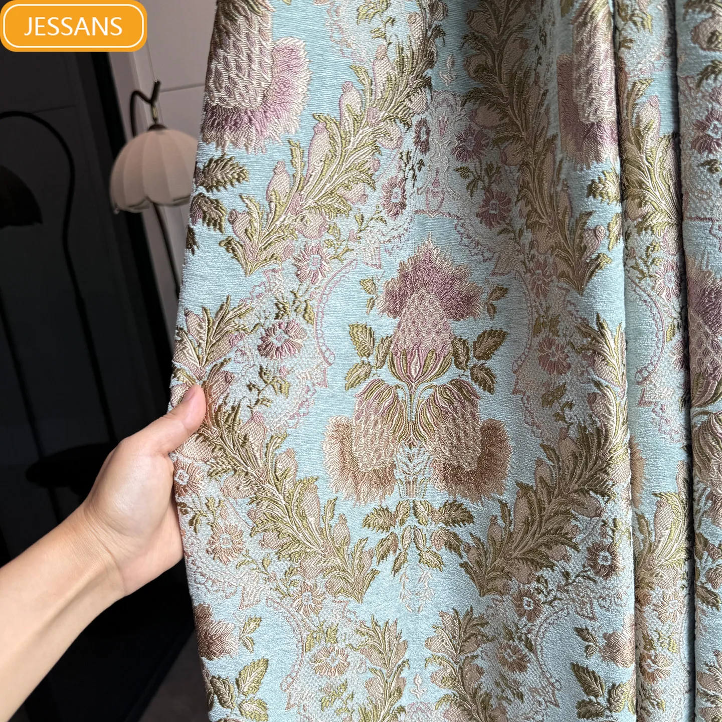 Luxury American Thistle Embossed Chenille Blackout Curtains for Living Room Bedroom French Window Partition Curtain Customized