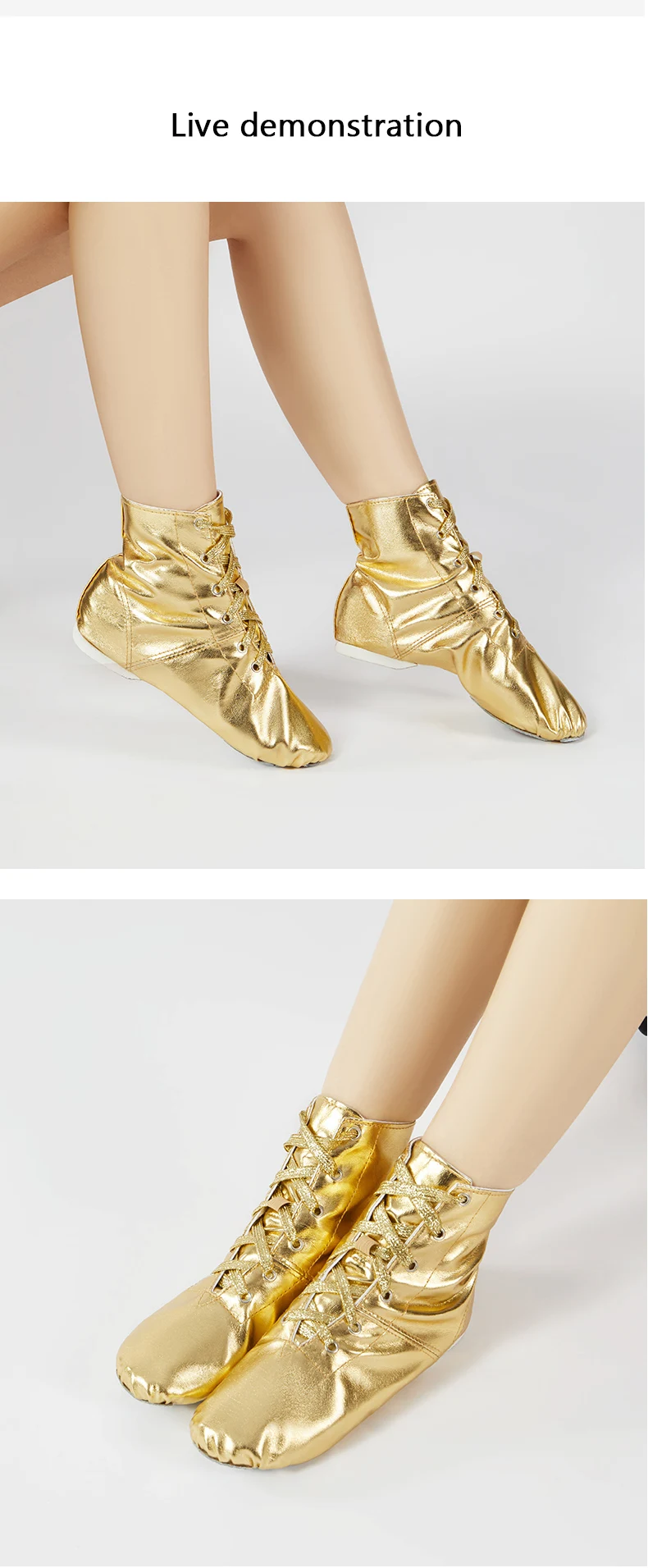 Tanzschuhe, Erwachsenen- und Kinder-Jazz-Tanzstiefel aus PU-Leder, Gold und Silber Schnürschuhe mit Weicher Sohle – Detail 6