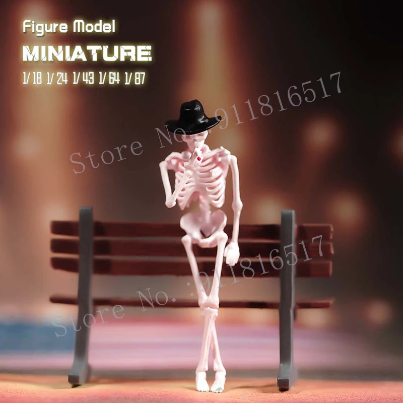 Mini 1/87 1/64 1/43 1/24 1/18 Skeleton Smoking Dancing Playing Guitar Skull Man Figure Street Scene Sand Table Photography Model