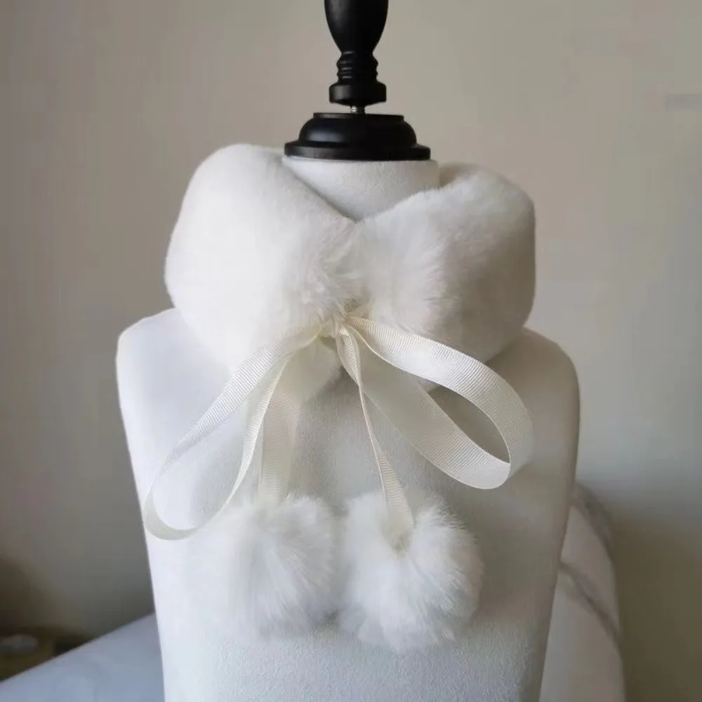 

Fashion Thickened Imitation Fur Rabbit Scarf Warm Tie Rope Plush Neckerchief Hairball Soft Scarf Women