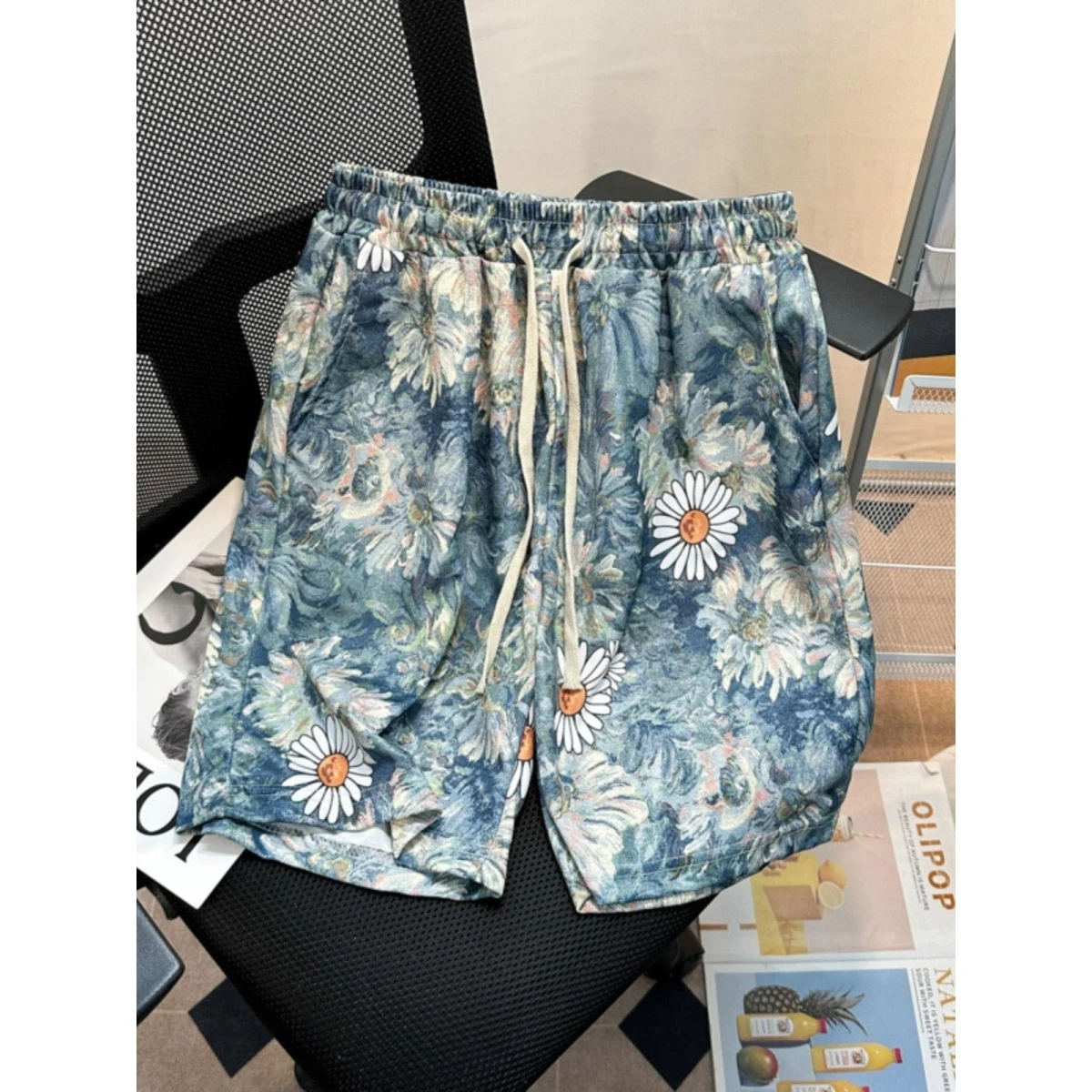 

Мужские летние свободные пляжные шорты с принтом, на резинке, с индивидуальным дизайном, прямые, на 5 пуговицах, с завязками на талии