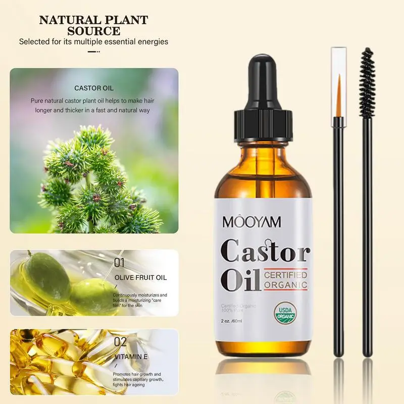 Castor Oil For Eyelashes And Eyebrows 60ml Castor Oil Creates Appearance Of Longer & Darker Eyelashes Caster Oil Eyebrow Growth