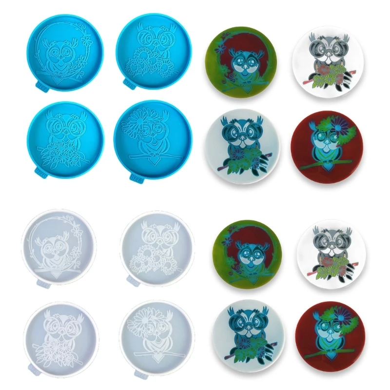 

Set of 4 Owl Molds Silicone Cup Mat Mold Animal Epoxy Resin Casting Mold