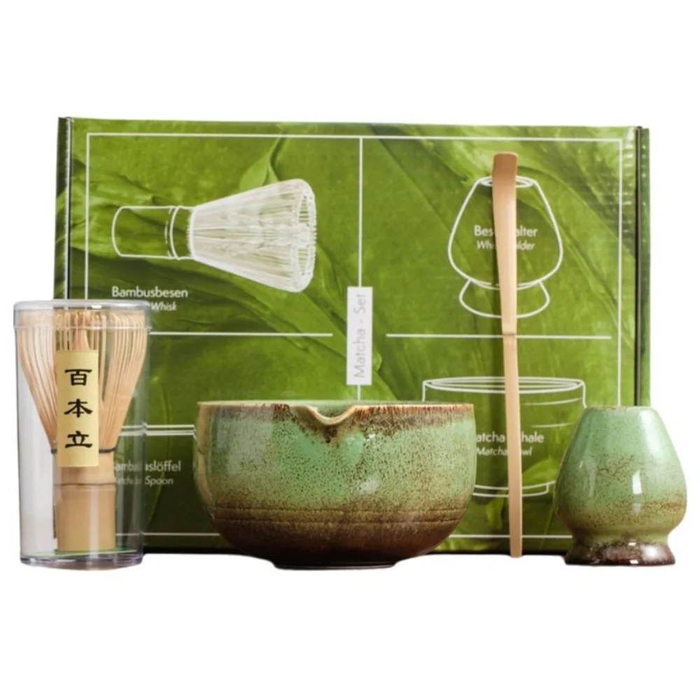 

4PCS New Bamboo Ceramic Matcha Tea Set Reusable Traditional Stirring Brush Teaspoon Tea Sets Tea-making Tools