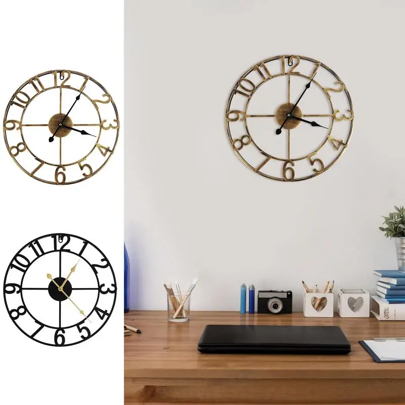 Metal Wall Clock Minimalist Decorative Big Wall Clock Battery Operated Analog Large Clock With Arabic Numerals Wrought Iron