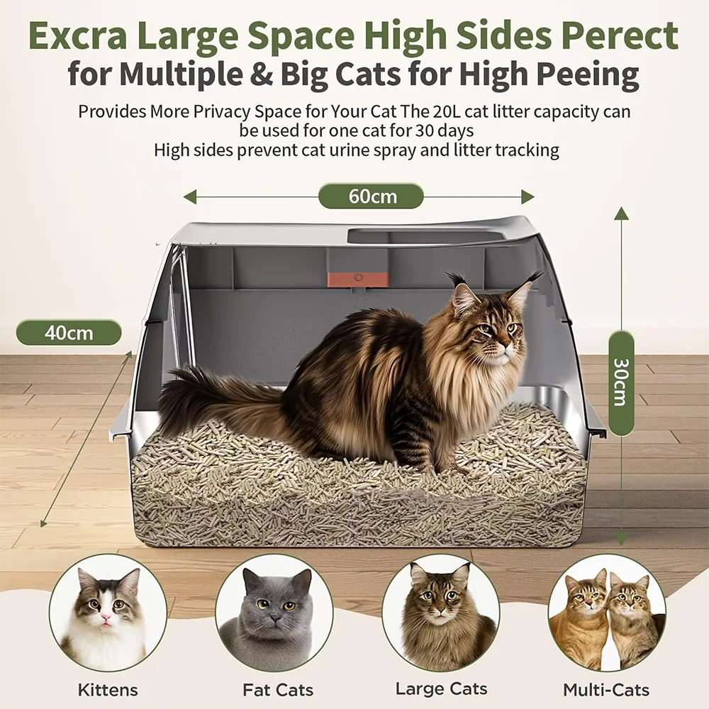 Wholesale Extra Large 20L Odor-Proof Stainless Steel Cat Litter Box Fully Enclosed Inner Space with Sand Tray Pet Supplies