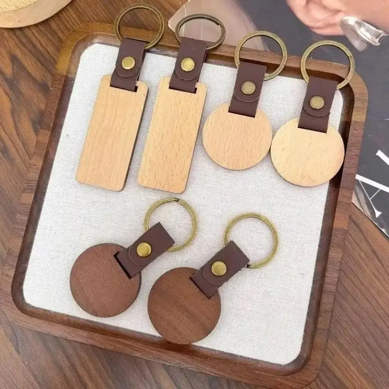 10 Stück glatte, unbehandelte Holzschlüsselanhänger, gravierbare Schlüsselringe für DIY-Kunst, Malerei, Handwerk und Hobbyzwecke – Detail 1