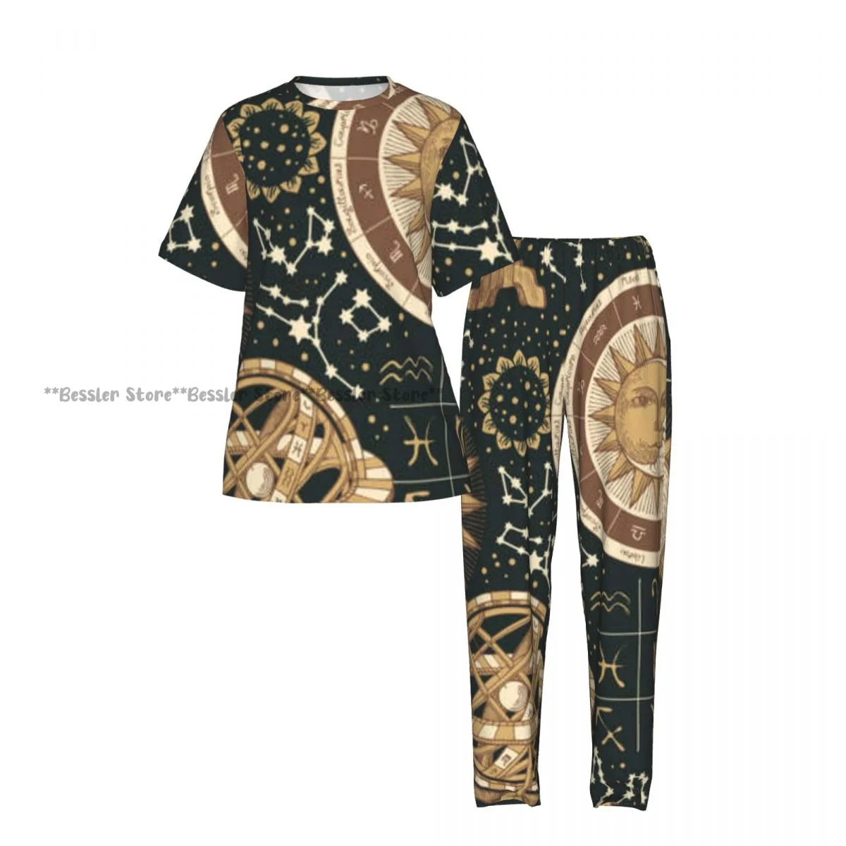 Women's Comfort Pajamas Women's Vintage Sun Moon Stars Short Sleeve Set Sleepwear view 2