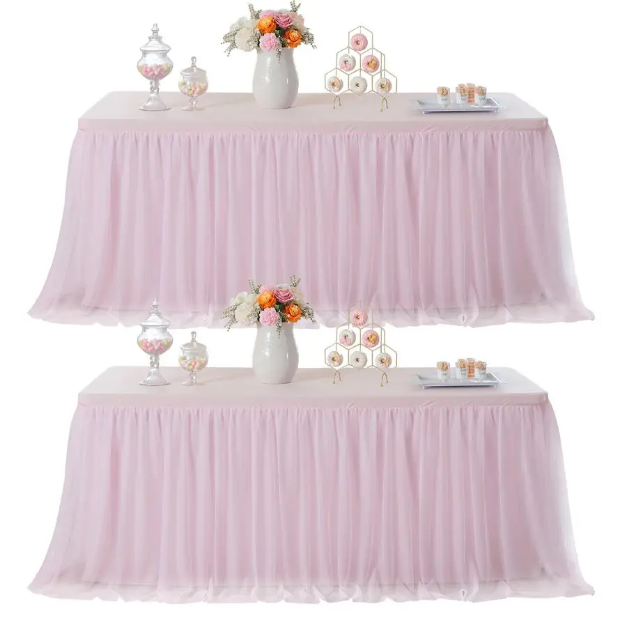 

Pink Table Cloths 6 Foot Rectangle 2 Pack Stretch Ruffle Tulle Tablecloth Spandex Fitted Table Cover for 6 Foot Tulle Table Skir