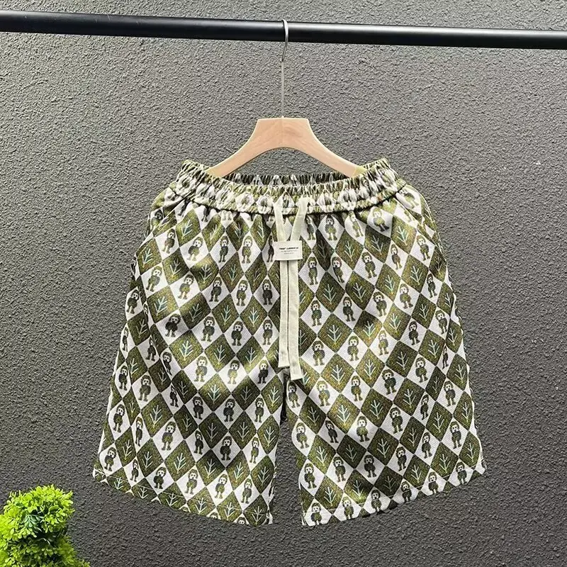 Retro Art Shorts Summer Casual High Quality Men's Shorts Fashion Green Harajuku High Street Men's Clothing Streetwear