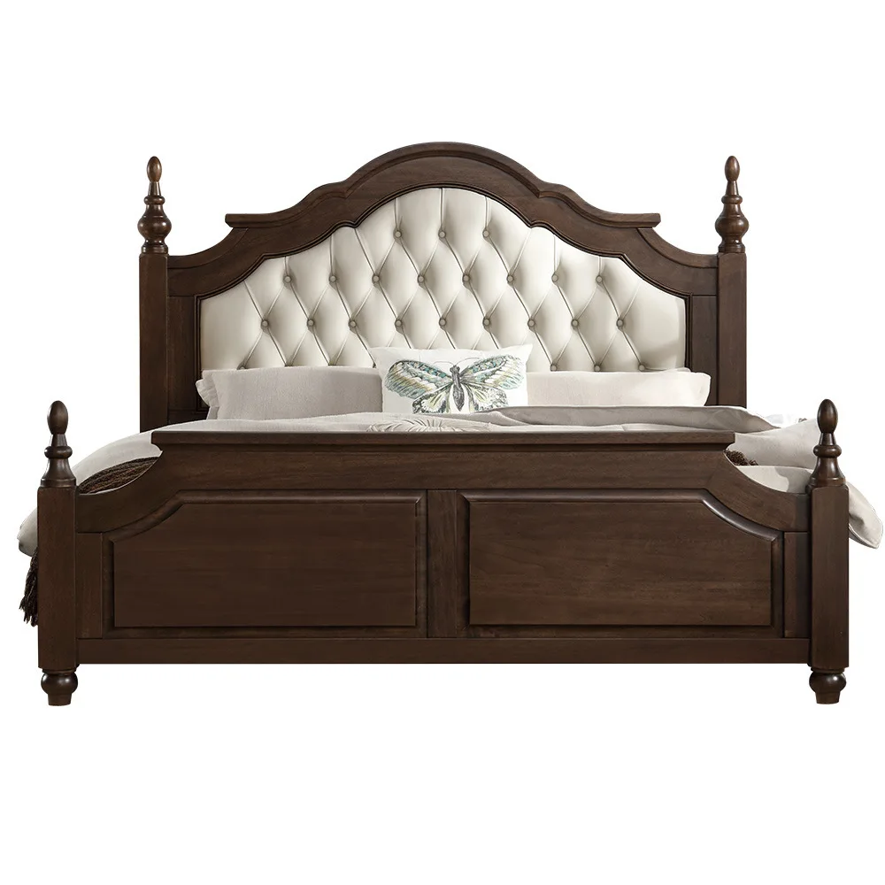 Cama Retro americana de madera maciza, 1,8 metros, dormitorio principal, cama doble, moderna, sencilla, 1,5 metros, bolsa suave de lujo ligera francesa