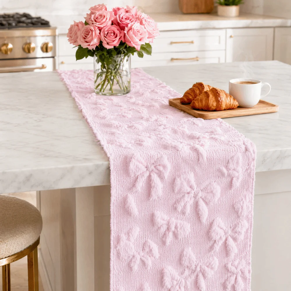 Comfortable Bow Table Runner Rectangular Long 3D Tufting Dining Tablecloth Creative Soft Texture Table Cover Restaurant