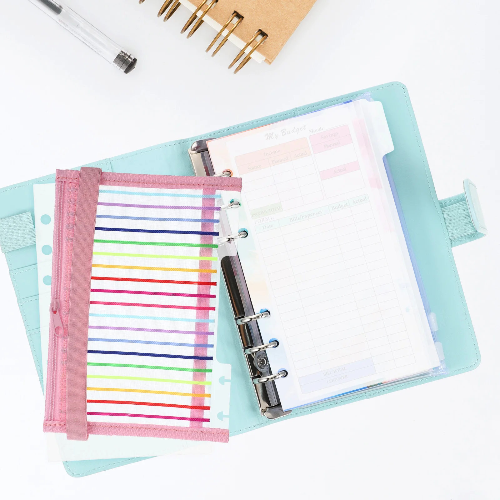 

B6 Pink Bag Mushroom Notebook Binder Pocket Hole Loose Leaf Notebook Cover Storage Daily Binder Pocket Reusable Plastic Mesh