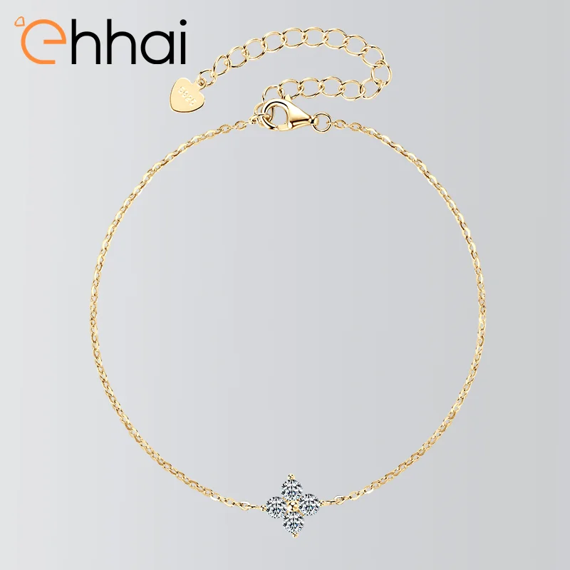 

Ehhai Round Moissanite Clover Charm Bracelet for Women 925 Sterling Silver Flower Chains for Wedding Fine Jewelry Gifts Pulseras