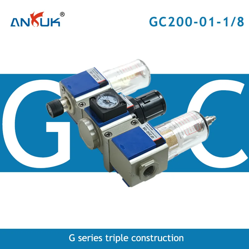 Unidad de Tratamiento de Aire Comprimido Serie GC, Combinación FRL, Filtro, Regulador y Lubricador Neumáticos GC200-01-1/8 GC200-02-1/4 GC300-02-1/4