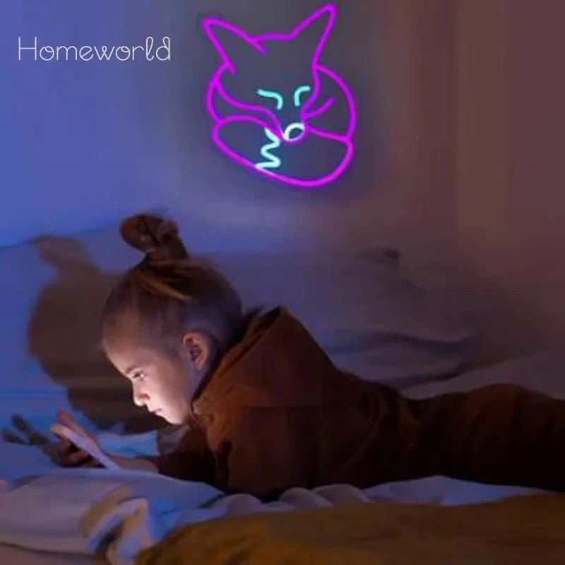 الثعلب النيون علامات بار نادي غرفة الألعاب الفن الجدار الديكور غرفة نوم حفلة عيد الميلاد ديكور لحفلة في سن المراهقة مصابيح LED الحيوان #3