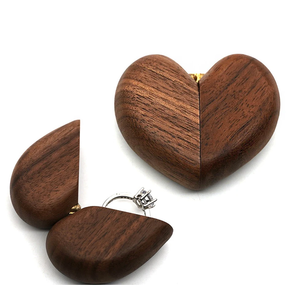 Wooden Love Heart Proposal Ring Packaging Box Wedding Anniversary Love Gift Wooden Jewelry Box Storage Box Ring Display Box