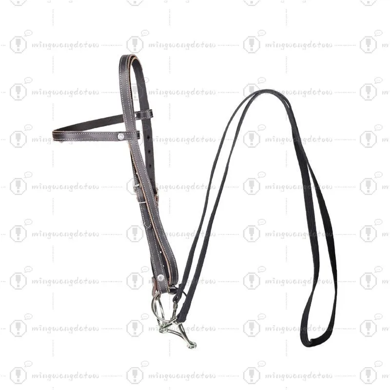 Ordinary Cowhide Bridle with Rope Reins & Horse Bit, Wear-Resistant Halter Full Set for Horse & Pony, Equestrian Tack