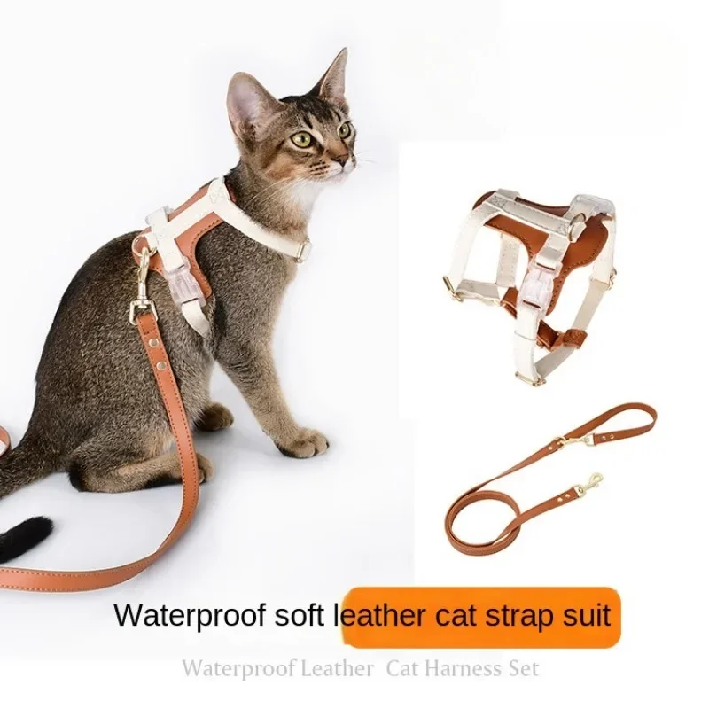 Cat Pulling Rope Suit Anti Breaking Loose Outing Dog Harness I-Shaped Vest-Style High Leather Small Dog Puppy Accessories