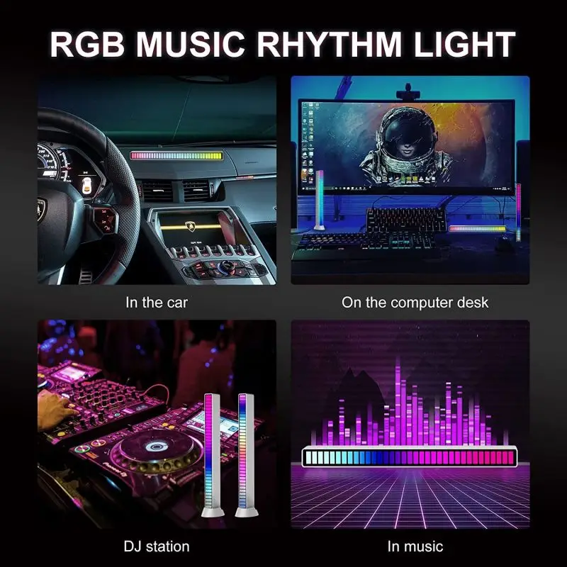 Intelligent RGB Colorful Voice Activated LED Lights Music Rhythm Ambient Lights App Control Desktop Decoration Car Set Light