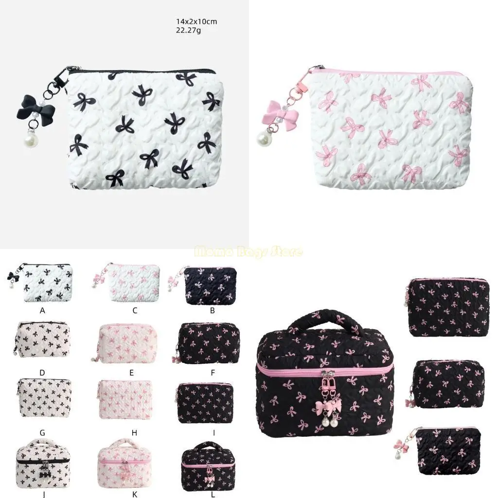 

X90D Bows Makeup Bag Large Capacity Wash Bag Change Purse Aesthetic Cosmetic Bag
